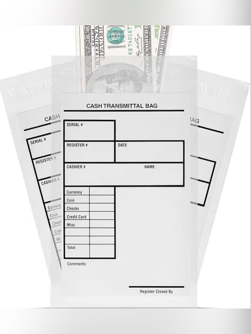 89 Pieces Bank Deposit Cash Transmittal Bags 6 x 9 Inch, Clear